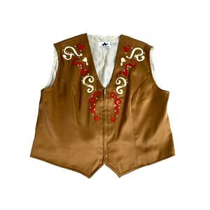 On The Rail Clothing Vest Adult Small Brown Zip Up Western Cowboy Rhinestone Men